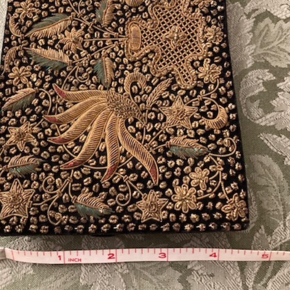 Vintage Black Clutch with Gold Embroidered Floral & Bird Motif - Picture 6 of 7